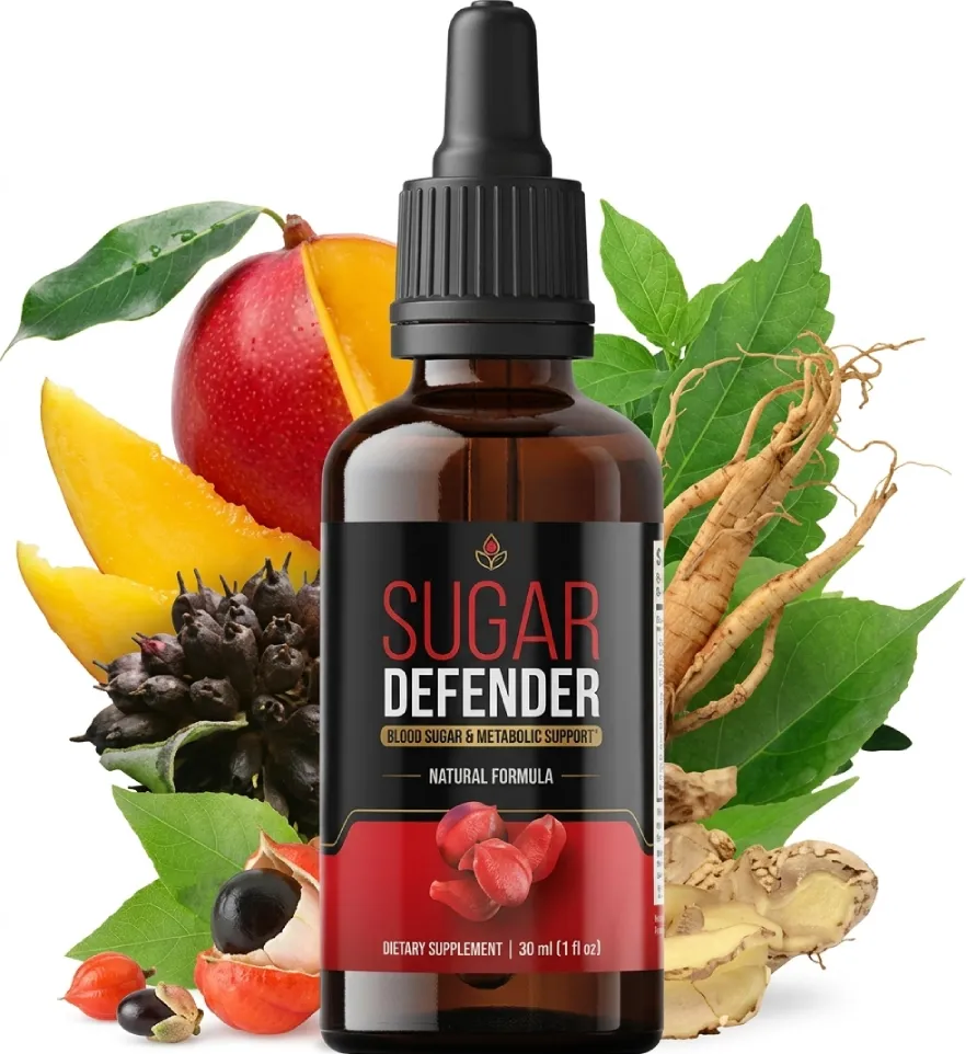 A single bottle of Sugar Defender, a liquid formula designed for natural glucose metabolic support and steady energy levels.